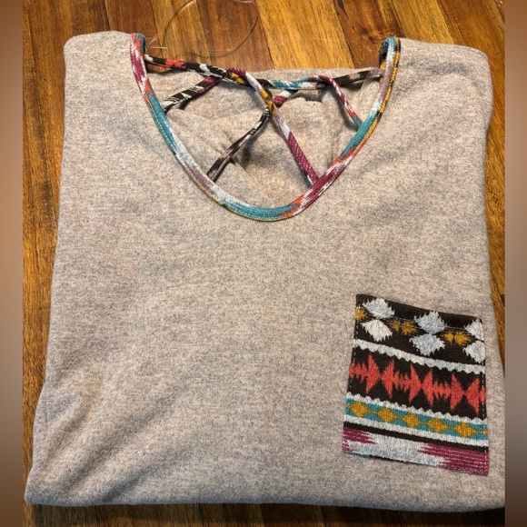 NWOT Ultra Soft Aztec CrisCross Top - Picture 1 of 8